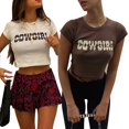thumbnail image 3 of Femmes Adolescente Y2k Crop Tops T-Shirt Imprimé Graphique Brun T-Shirt Basique à Manches Courtes, 3 of 7