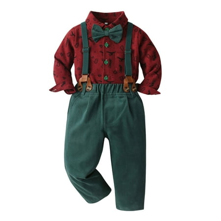 

Uvwlwu Kids Christmas Pajamas Toddler Boys Long Sleeve Cartoon Prints Shirt Tops Pants With Tie Child Gentleman Outfits(Size:3-4 Years)