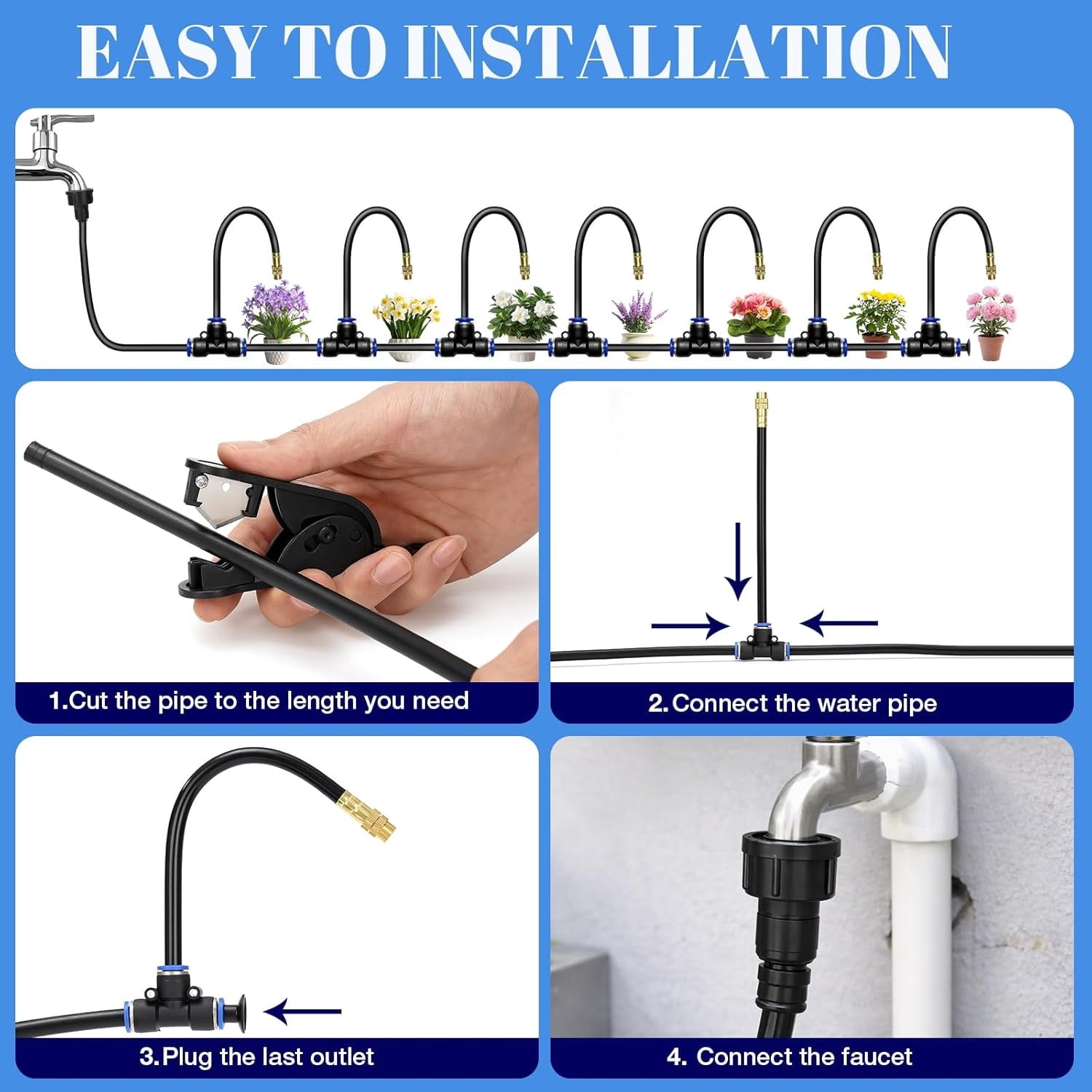 BSHAPPLUS® 100FT 5/16" Drip Irrigation System,Garden Irrigation Kit with 25pcs 360°Adjustable Bendable Copper Misting Nozzles,Atomizing Watering System for Lawn, Raised Bed,Greenhouse,Outdoor Cooling
