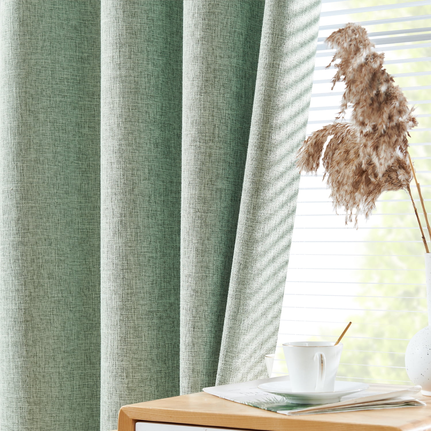 Curtainking Room Darkening Curtains for Bedroom, 63 Inch Length Linen Textured Drapes for Living Room, Thermal Insulated Light Blocking Curtains, Grommet Top Window Treatments 2 Panels, Green