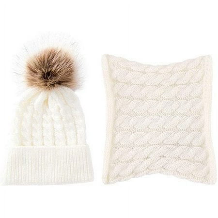 Sinhoon 2Pcs Toddler Baby Boys Girls Winter Warm Fur Pom Bobble Knit Beanie Hats Caps scarf