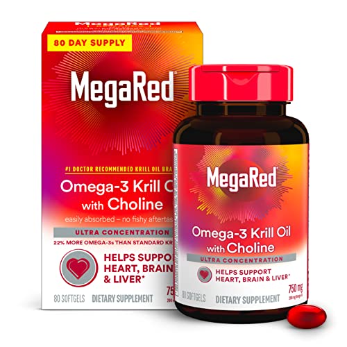 Megared Krill Oil 750mg Omega 3 Supplement with Choline, 1 Dr