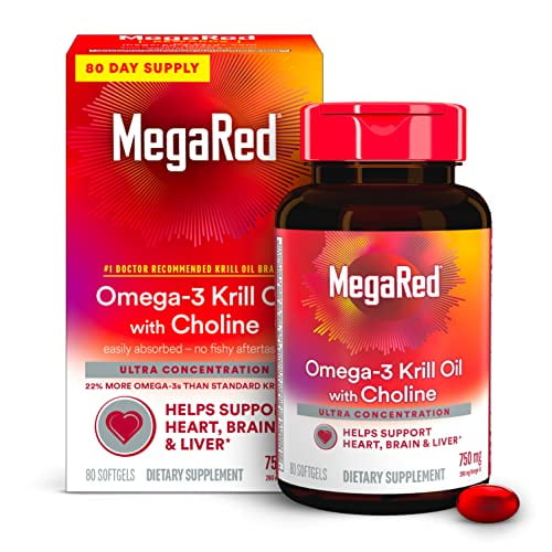 Megared Krill Oil 750mg Omega 3 Supplement with Choline, 1 Dr