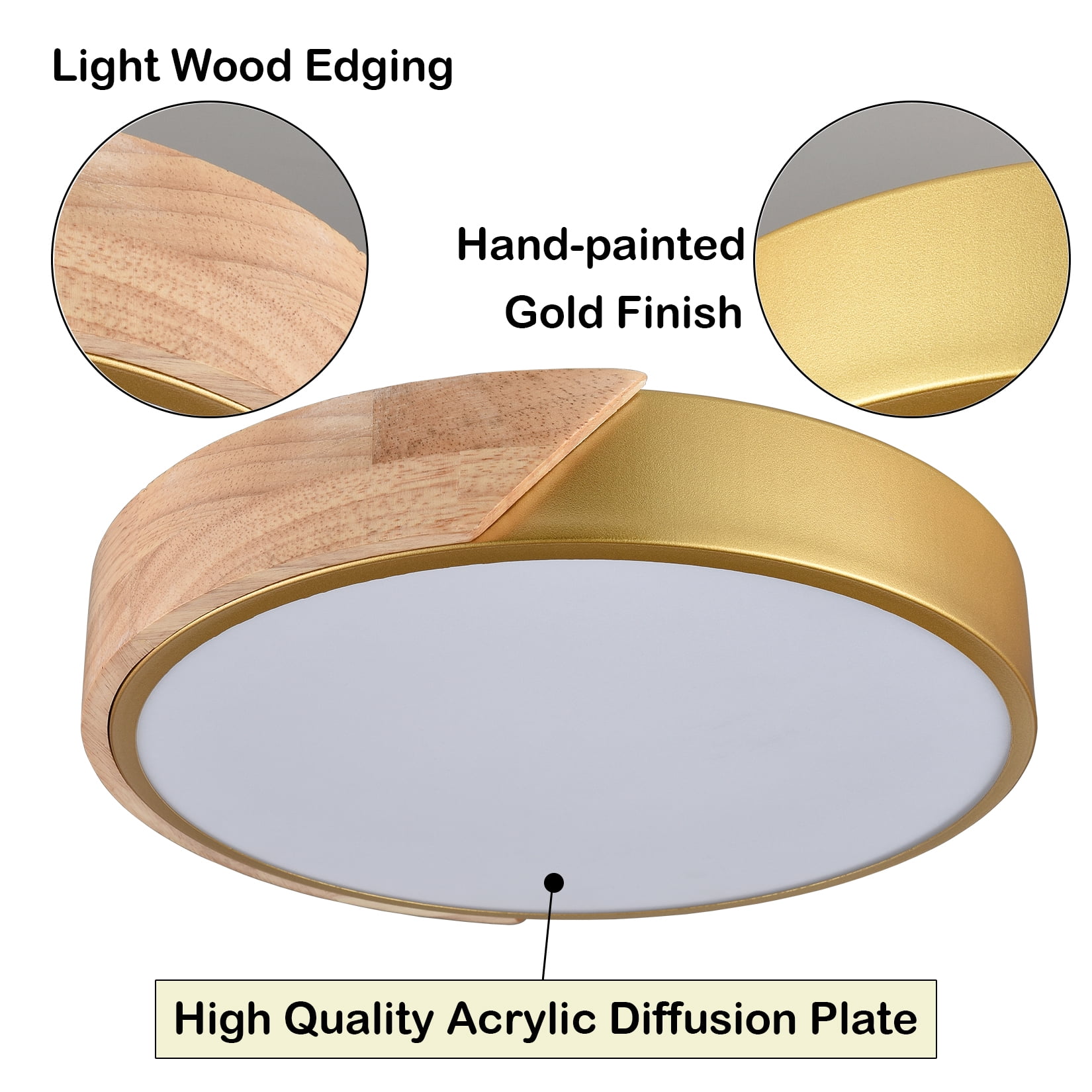Claxy 12" Gold and Wood LED Flush Mount Ceiling Light 2 Pack
