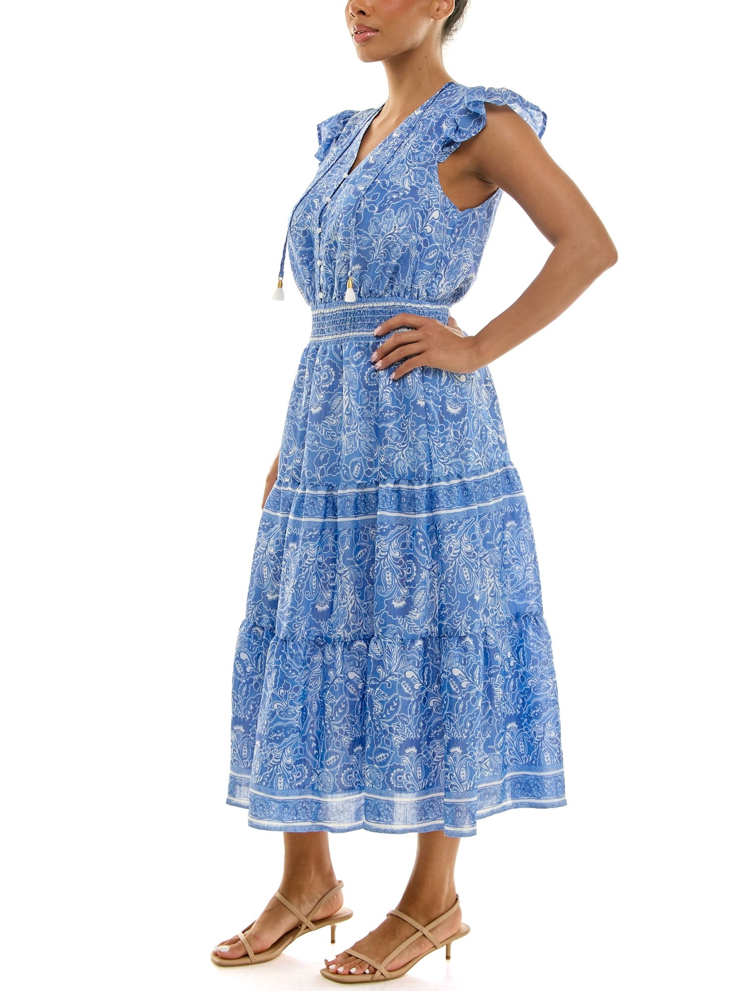 Nanette Lepore Women's Flutter Sleeve Tassel Midi Dress, Sizes XS-XXXL