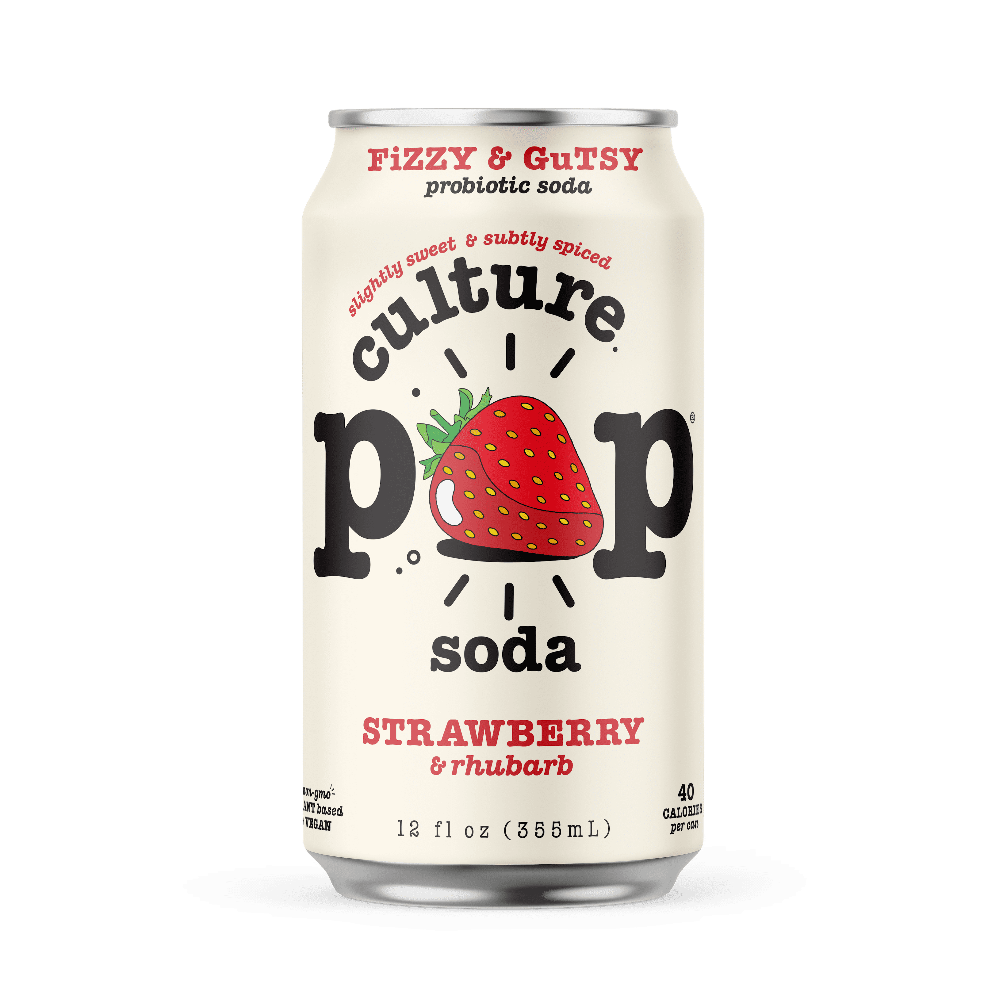 Culture Pop Soda Strawberry Rhubarb, Probiotic Soda, 12 fl oz