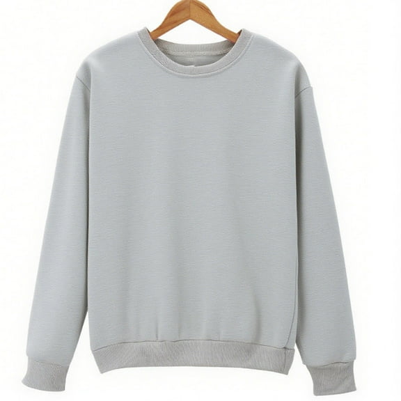 Women's Solid Color Long Sleeve Round Neck Sweatshirt Blouse Top Casual Loose Fit Tunic for Daily Wear Work Office and Travel Fashion Essential | CSEONE,Gray L