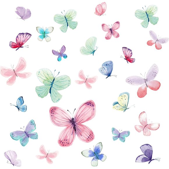 Wall tattoo wall stickers wall stickers 26 butterflies wall decoration children's room playroom bedroom living room hallway bathroom toilet kindergarten colored, colored 63 x 43 cm W x H
