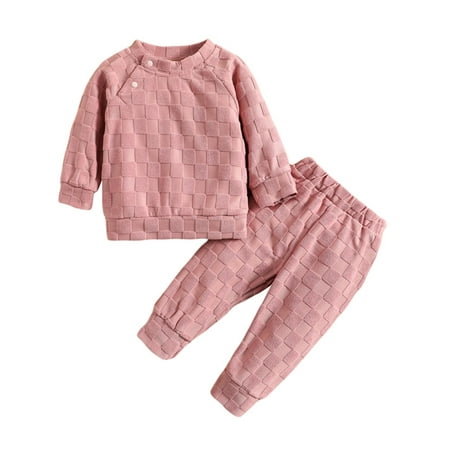 

sdghg Baby Two Pieces Clothes Outfit Round Neck Long Sleeve Checkerboard Textured Tops and Elastic Pants