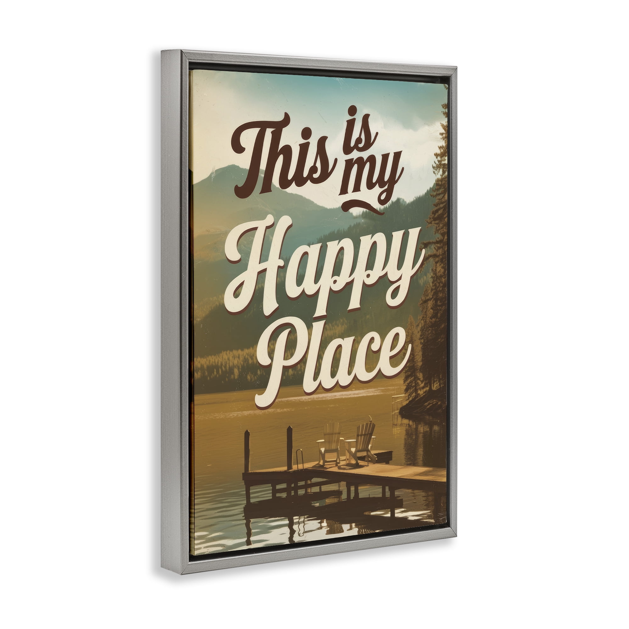 Stupell Industries Vintage My Happy Place Gray Framed Floater Canvas Wall Art, design by Andreas Magnusson