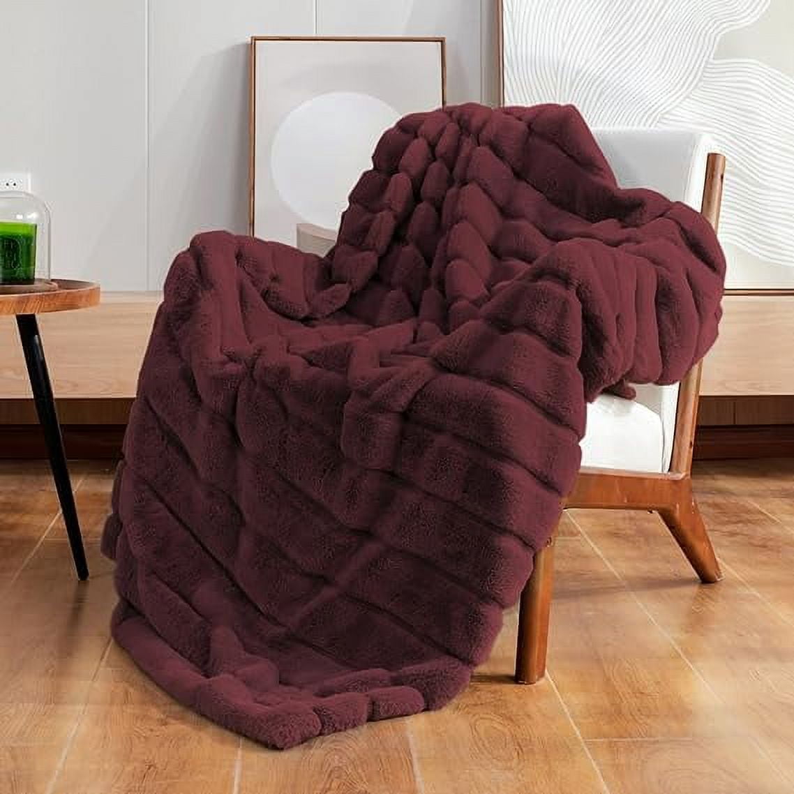 Cozy Bliss Luxury Soft Faux Fur Throw Blanket for Couch Living Room  Bedroom, 50 * 60 Inches Beige 