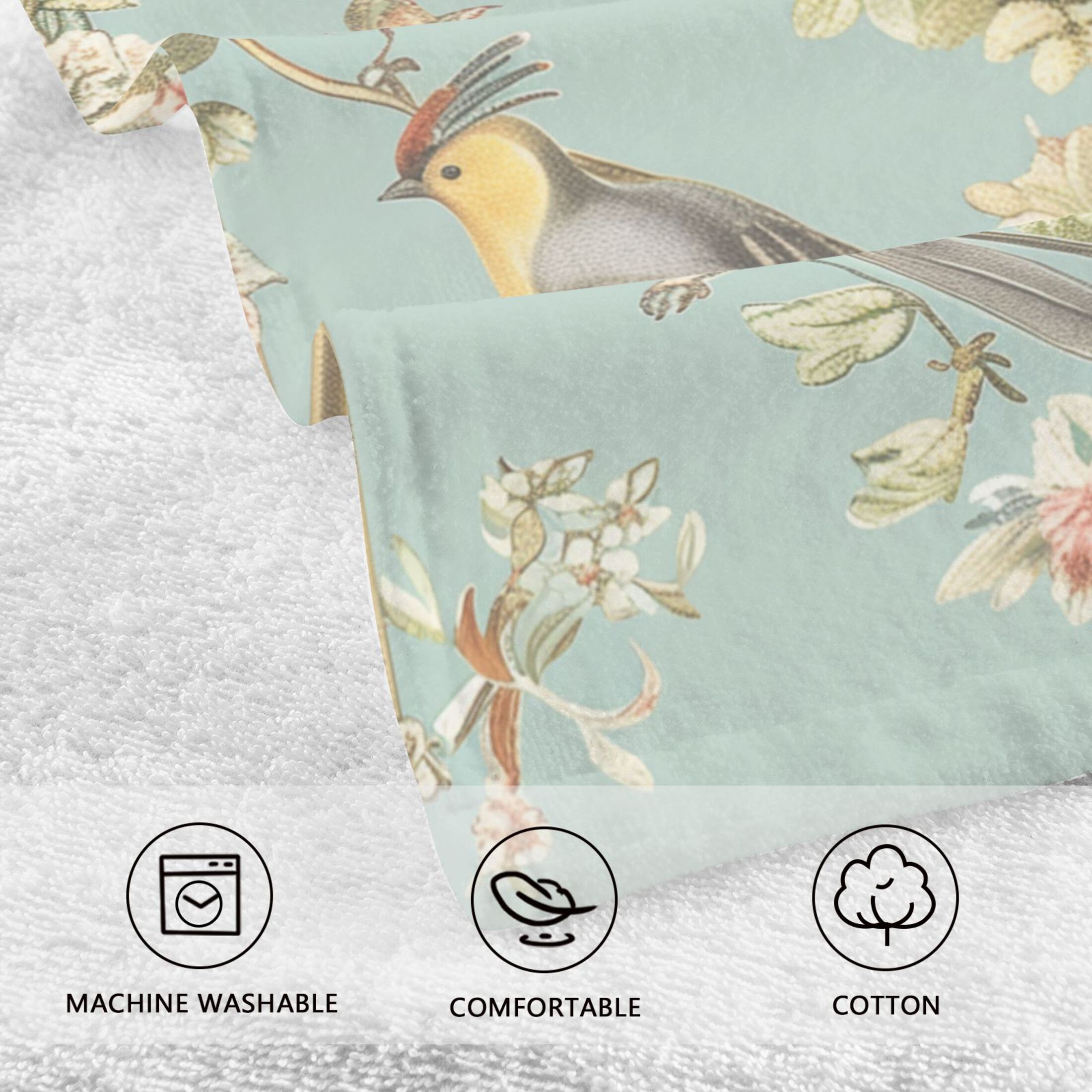 Birds Flowers Frame Hand Towel Set 2 Pcs Cotton Absorbent Soft Face Towels 400 GSM Bath Towels for Bathroom Kitchen Shower Hotel Decor 16"x28"