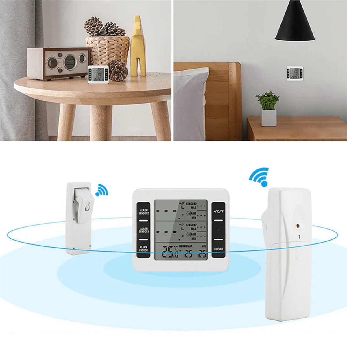 2Set Wireless Freezer Thermometer 2 Remote Sensors Alarm Low Temperature Refrigerator Thermometer Clock,2 x Freezer Thermometer 4 x Remote Sensor,White