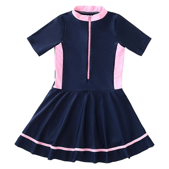 Staki Girls Swimsuit Girls One Piece Swimsuits Skirted Bathing Suit for Kids Girls Summer Swim Dress Short Sleeve Swimwear 3-10Y 11-12Y(Navy,11-12 Years)