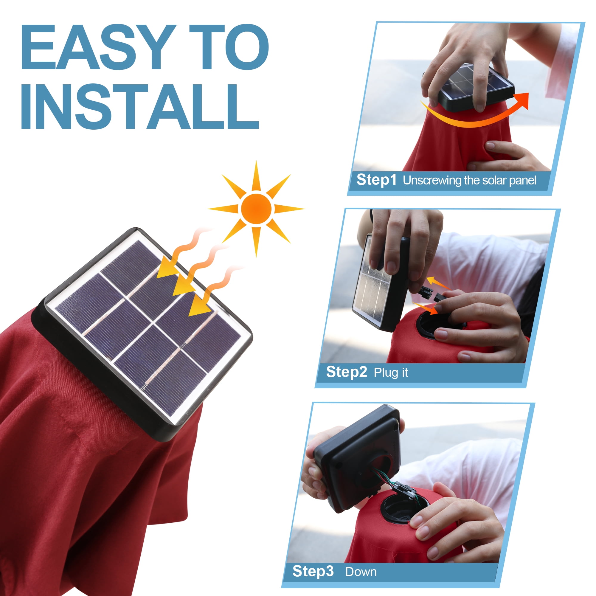 ABCCANOPY 10.5ft Patio Solar Umbrella LED Outdoor Umbrella with Tilt and Crank, Burgundy