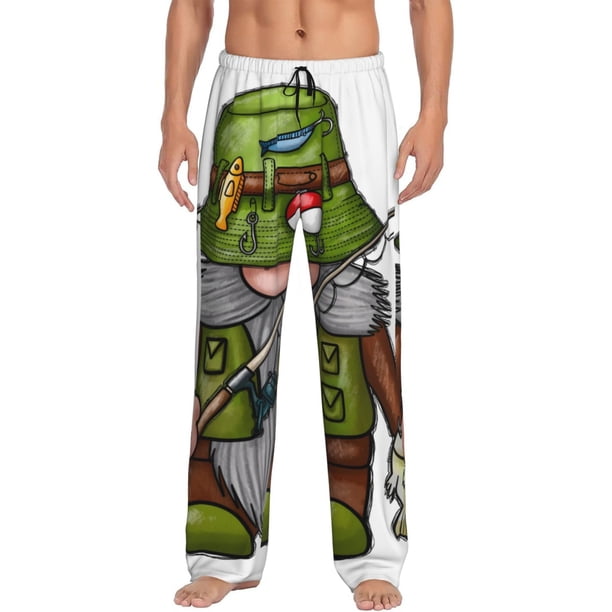 Balery Fishing Gnome Pantalones de pijama para hombre, pijama ultraligero, pantalón de descanso-3X-Large