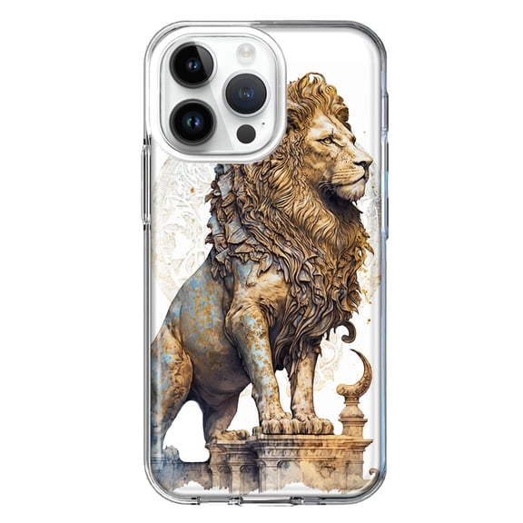 MUNDAZE Case for Apple iPhone 15 Pro Max Slim Hard Shell Soft TPU Hybrid Shockproof Heavy Duty Protective Phone Cover - Ancient Lion Sculpture