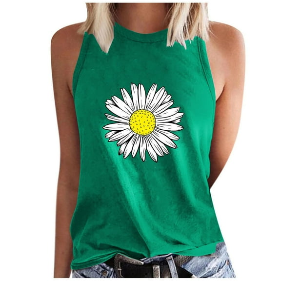 WREESH Women's Summer Floral Tank Top: Crew Neck Sleeveless Fashionable Print for Warm Weather Style Green
