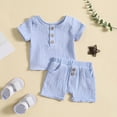 thumbnail image 2 of Baby Unisex Spring Summer Solid Button Cotton Short Sleeve Tshirt Shorts Outfits Clothes Kids And Teens, 2 of 4