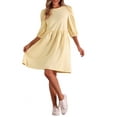 thumbnail image 4 of INSPIRE CHIC Women's Scoop Neck Pocket Puff Sleeves Smocked Casual Dress XL Pale Yellow, 4 of 6