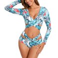 thumbnail image 4 of Dihao Swimsuit for Women Clearance Plus Size Ladies Multicolor Leaf Print Long Sleeved with Long Skirt Three Piece Set, 4 of 6