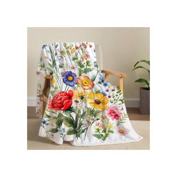 Vintage Floral Throw Blanket 50x60, 3D Printed  Wildflowers Daisy Fleece Blanket, Soft Cozy Flannel for Couch Sofa Bed, Travel Picnic