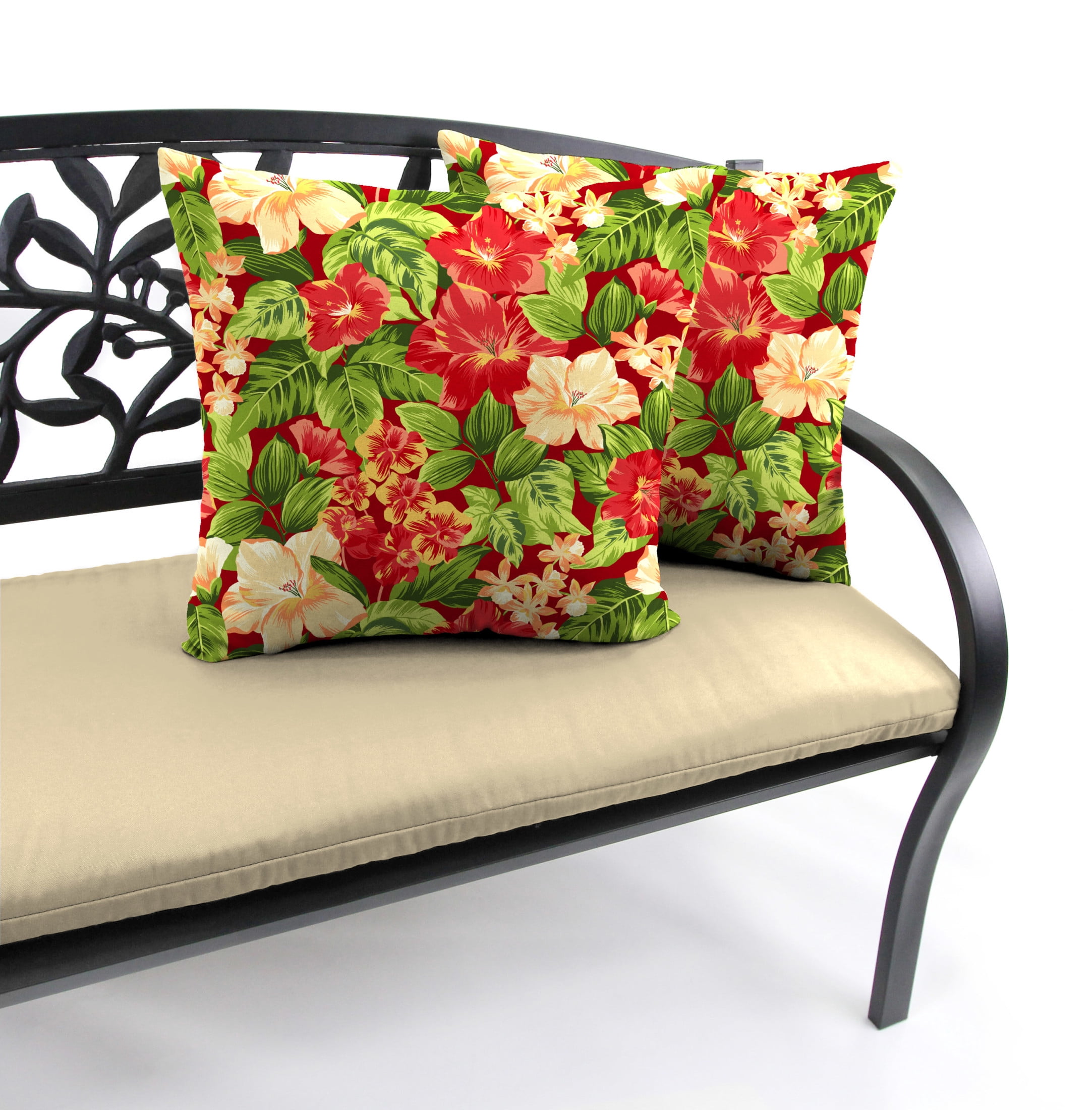 Jordan Manufacturing 22" x 22" Tiana Balsamic Red Tropical Square Outdoor Throw Pillow (2 Pack)