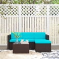thumbnail image 1 of 3 Pieces Patio Furniture Sets Outdoor All-Weather Sectional Patio Sofa Set PE Rattan Wicker Patio Conversation Set with Glass Table&Ottoman Cushion, Blue, 1 of 2