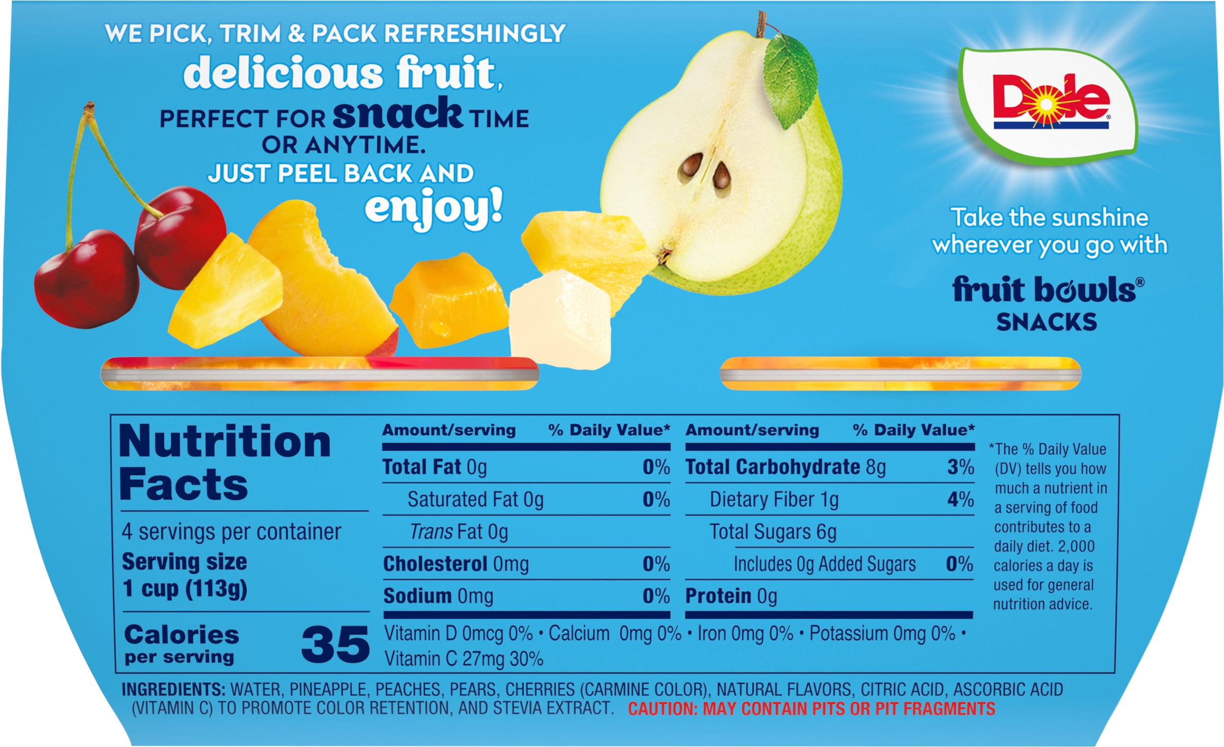 (3 pack) Dole Fruit Bowls No Sugar Added Cherry Mixed Fruit in Water, 4 oz Cups (4 Pack)