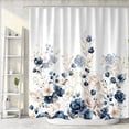 thumbnail image 2 of Navy Blue and Gold Flower Shower Curtain, Boho Watercolor Floral Leaves Cute Fabric Shower Curtains Set for Bathroom Decorative with Hooks 72 X 72 inch Beautiful Bath Decor, 2 of 6
