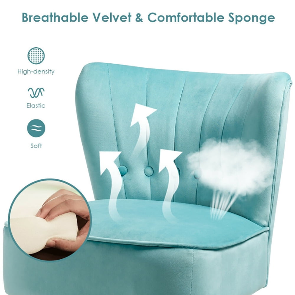 Finihen Velvet Accent Chair, Armless Accent Chair Tufted Velvet Leisure Chair, Thickly Padded, Armless Wingback Club Chairs for Living Room, Bedroom, Green