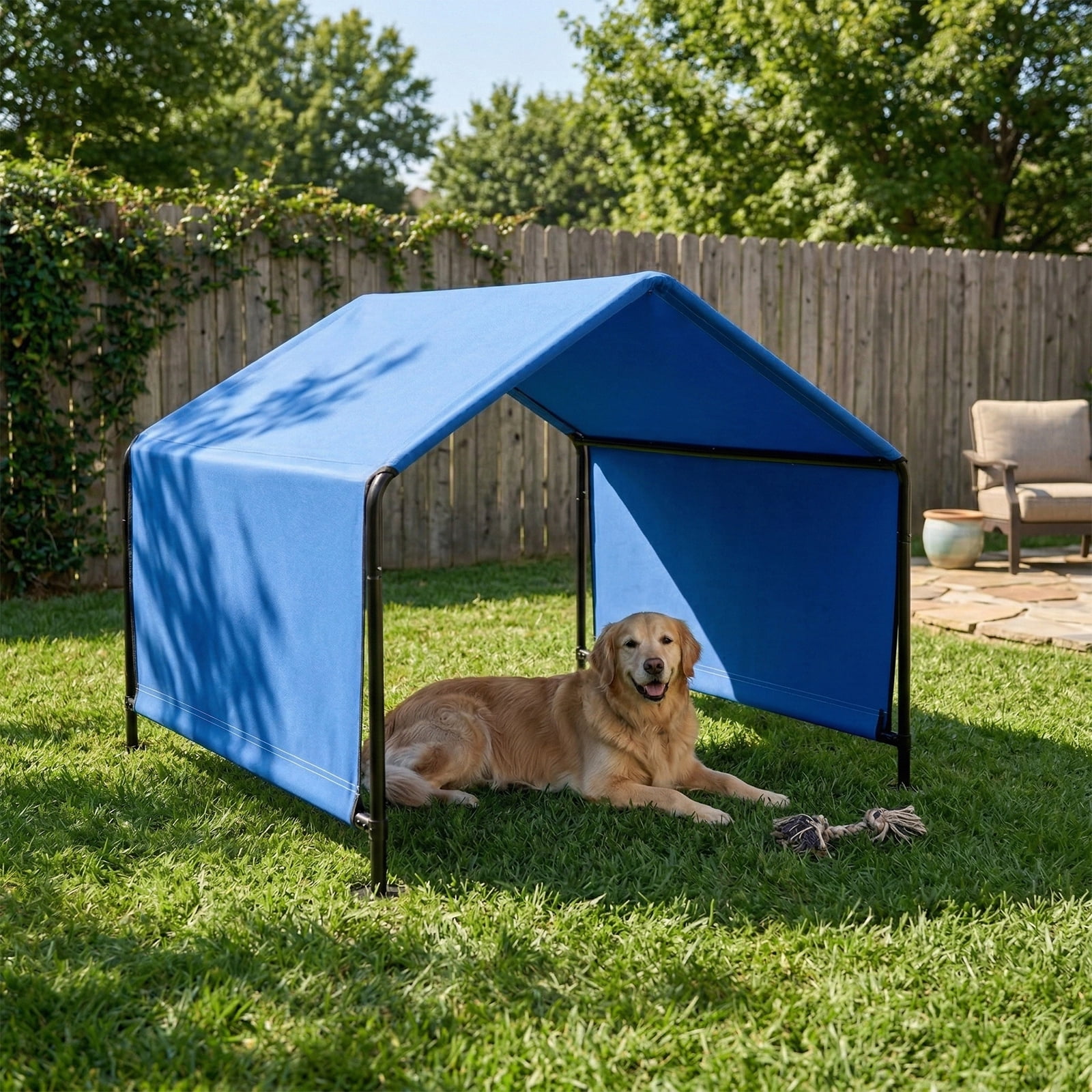 Blue Pet Tent, Waterproof UV-Resistant, Iron Tube Frame, Portable Foldable for Cats/Small Dogs/Rabbits
