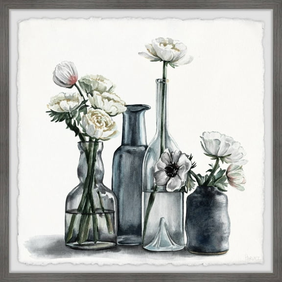 Parvez Taj Dark Bottle Blooms Framed Wall Art