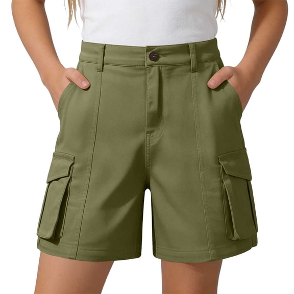 Whouriu Girls School Uniform Shorts Shorts Pull On Cargo Shorts with Pockets, Sizes 5-15