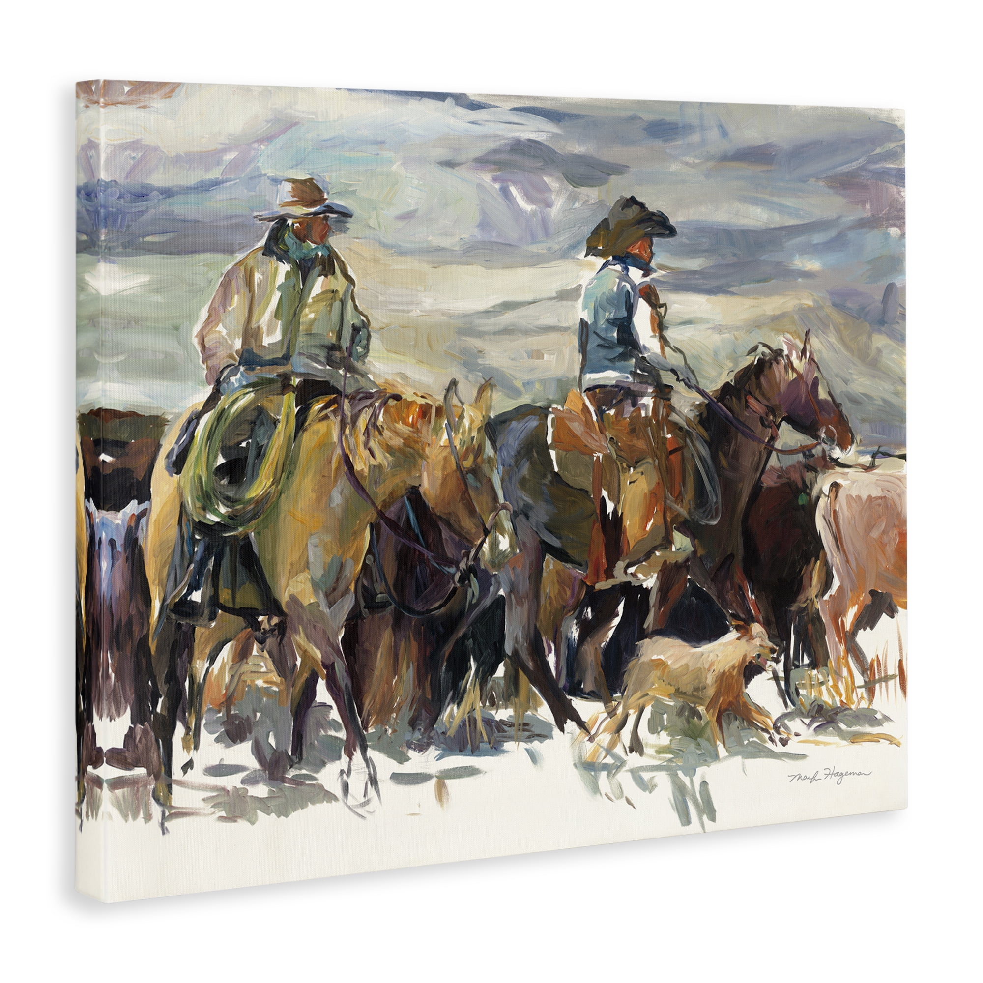 Stupell Industries The Roundup Western Painting Animals Painting Wrapped Canvas Art Print Wall Art, 40 x 30