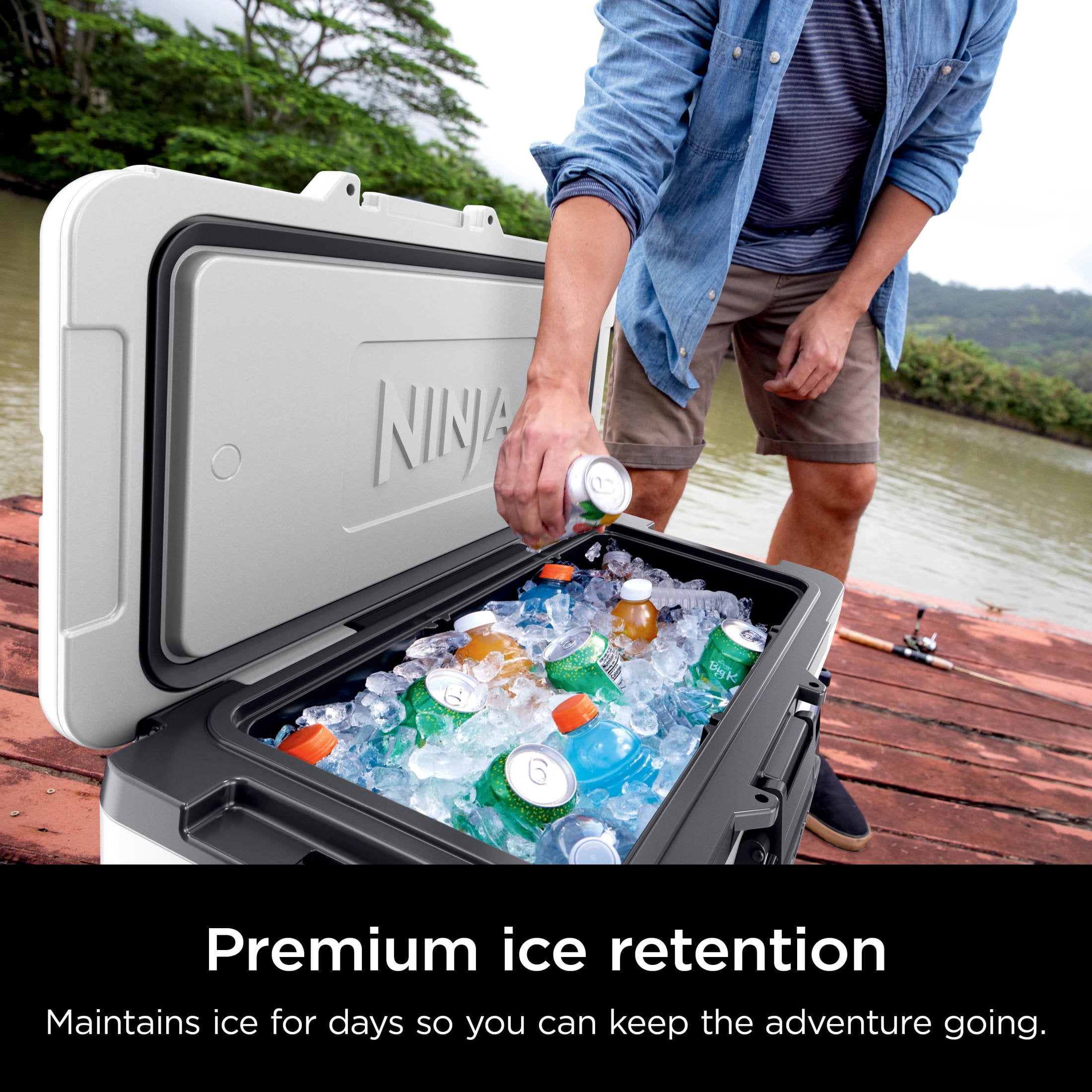 Ninja FrostVault 65-Qt Wheeled Cooler with Cold Dry Zone, Integrated Fridge-Temp Dry Storage Drawer, Premium Heavy-Duty Insulated Cooler, Keeps Ice for Days, FB265WH Cloud White