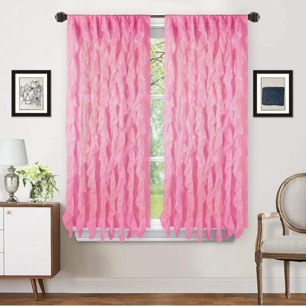 Sapphire Home 2 Cascade Curtain Panels, Light Pink Ruffle Curtains