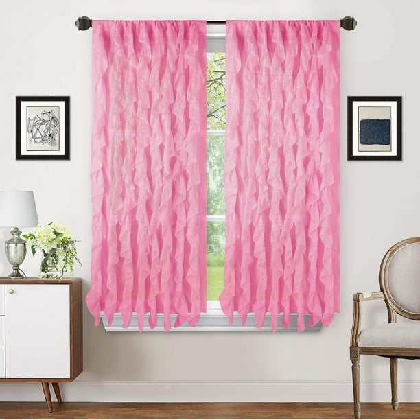 Sapphire Home 2 Cascade Curtain Panels Pink Ruffle 63 Sheer Voile Vertical Ruffled Light Com Sapphire Home 2 Cascade Curtain Panels, Light Pink Ruffle Curtains