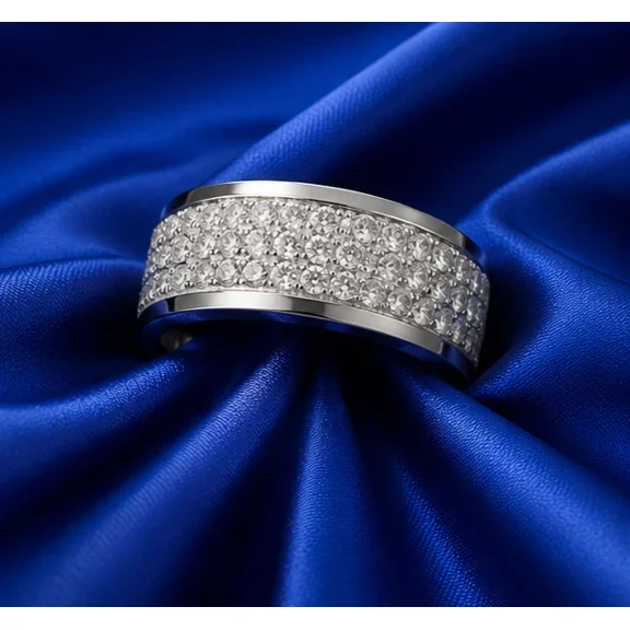 5Ct Round Simulated Diamond Men's Pave Wedding Band Ring 14K White Gold Plated