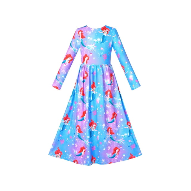 Robe Fille Maxi Sirène Cosplay Manches Longues Décontractée Col en V Nœud Papillon 7 Ans