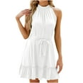 thumbnail image 2 of Gspmoly Robes d'Été pour Femmes 2025, Robe Sans Manches Plissée à Col Noué Unie pour Femmes, Robes de Cocktail pour Femmes Économies d'Été Liquidation, 2 of 9