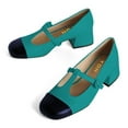 thumbnail image 2 of YDN Women Cute Chunky Block Low Heel Mary Janes Cap Toe T-Strap Buckle Two Toned Pumps Comfy Daily Wear Shoes Size 6 Turquoise, 2 of 4