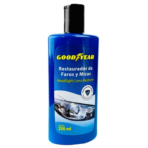 Restaurador de Faros y Micas Goodyear 250ml Recupera la Trasparencia y Elimina lo Opaco y Amarillento, Protege Contra Rayos UV, Aplicación Sencilla y Rápida Desde el Primer Uso