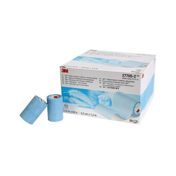3M Micropore Medical Tape, Non-Sterile, Silicone, Blue, 2 in. x 1 1/2 yds., 50 Rolls, 1 Pack