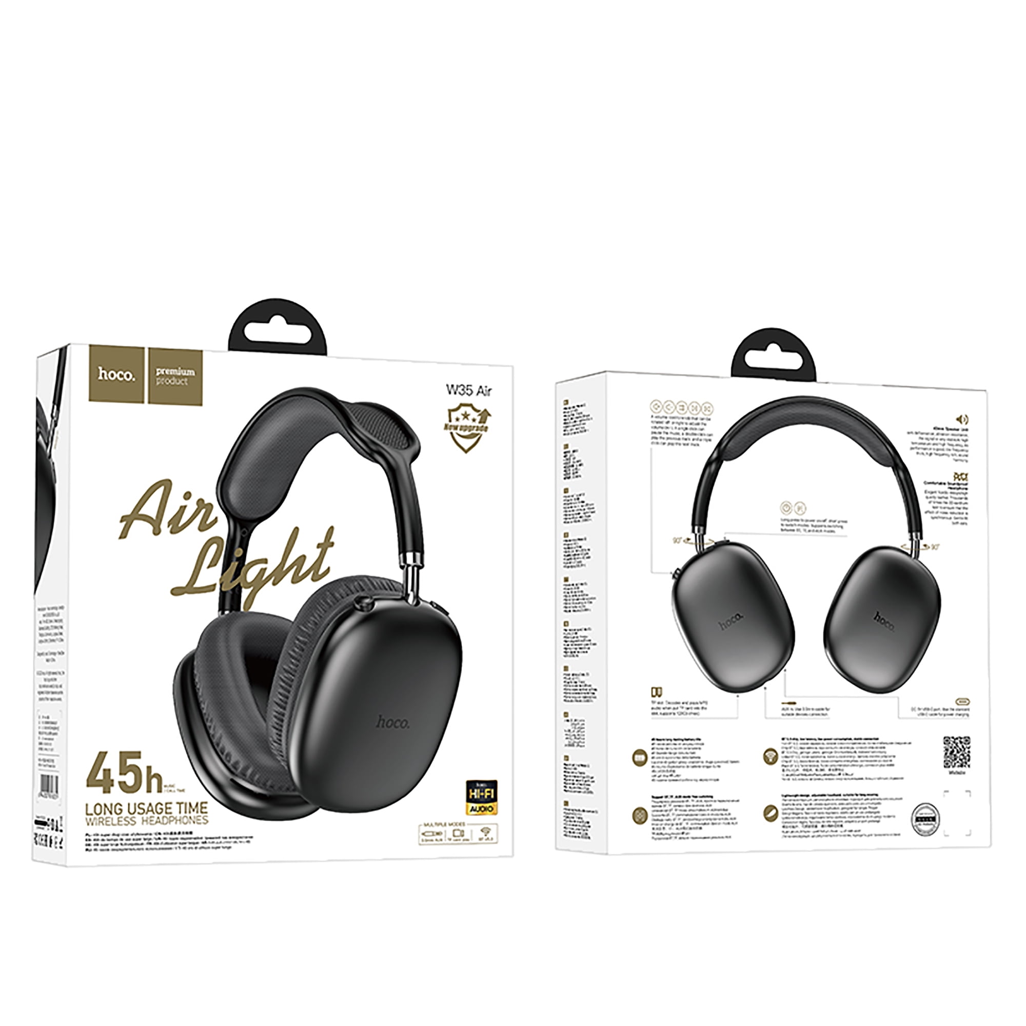 hoco. ワイヤレスヘッドホン ブラック HOCO Wireless Over-Ear Headphones, Bluetooth 5.3, HD Stereo