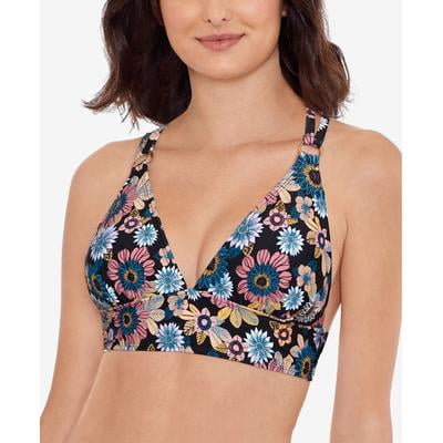 Salt   Cove In Full Bloom Strappy Bikini Top In Black/multi - M