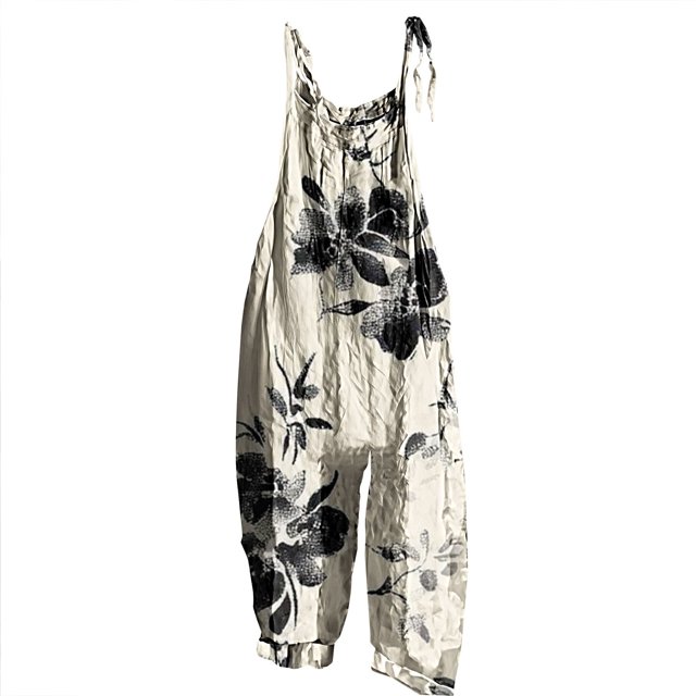 ManxiVoo Combinaison Confortable à Jambes Larges pour Femme Style Bohème Combishort Sans Manches Salopette Légère en Lin Tenue Décontractée de Détente Taille P Blanc