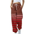 thumbnail image 2 of Winter Savings! Titcea Sweatpants Women Elastic Waisted Drawstring Striped Print Fleece Joggers with Pockets Baggy Casual Sweatpants, 2 of 5