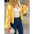 thumbnail image 5 of Women'S Cute Daisy Cropped Knitted Cardigand Open Front Long Sleeve Loose Sweater Jackets Outwear Yellow XL, 5 of 9