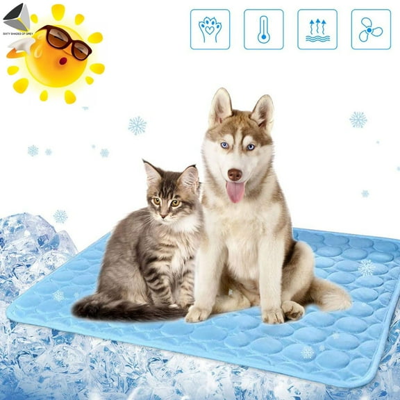PULLIMORE 1 Pcs Pet Summer Cooling Mat Breathable Non-Toxic Dog Nest Cushion Indoor Bed Pad For Dog Cat Puppy (L, Blue)